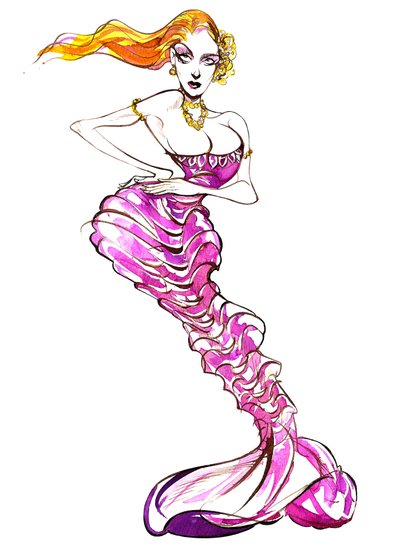 Modelo con vestido de langosta de Neale Osborne